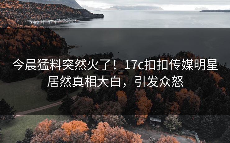 今晨猛料突然火了！17c扣扣传媒明星居然真相大白，引发众怒